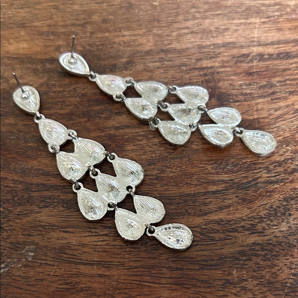 Silver Rhinestone Dangle Earrings - Picture 2 of 3